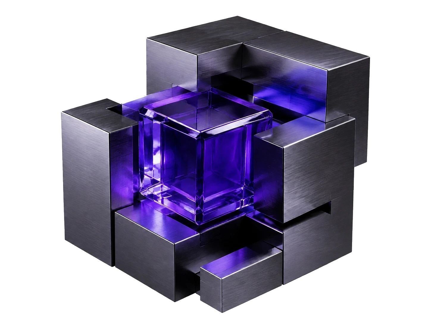 Violet glass core within connected chrome structures